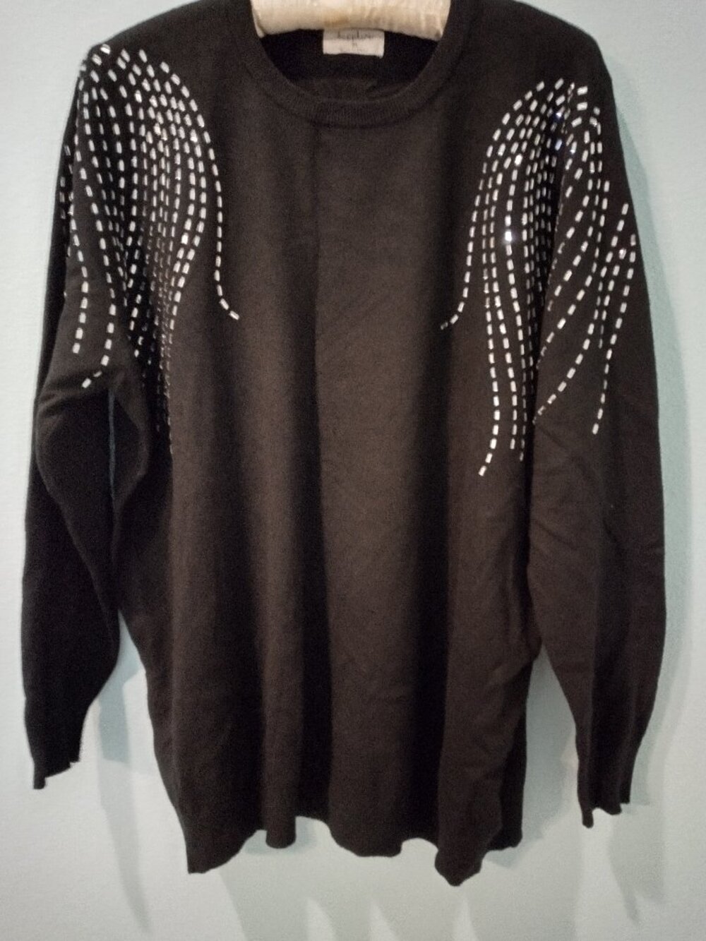 NWT SAPPHIRE-JEWELED SWEATER-WOMEN'S- BLACK-CREW NECK LONG SLEEVE 2X